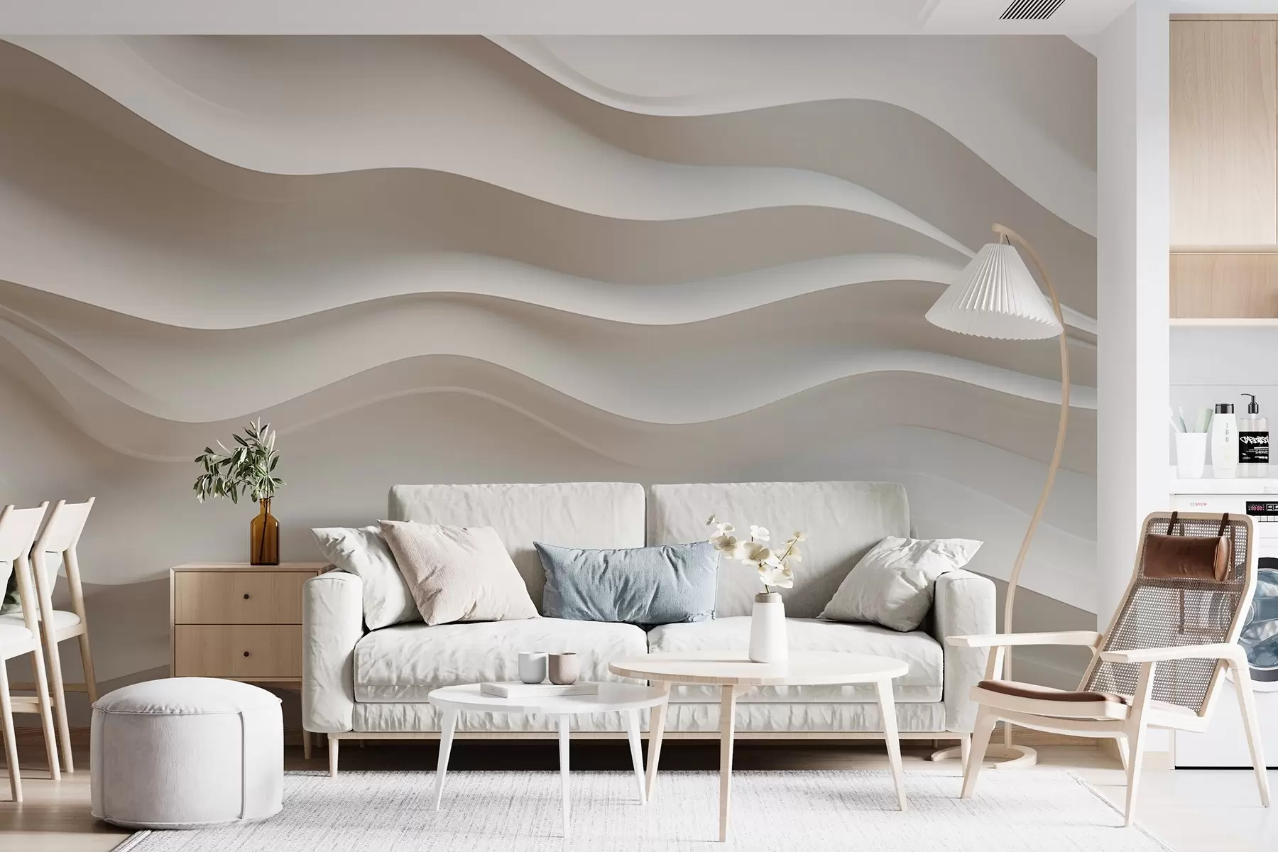 murales de pared ondas blancas y grises en 3D w08939