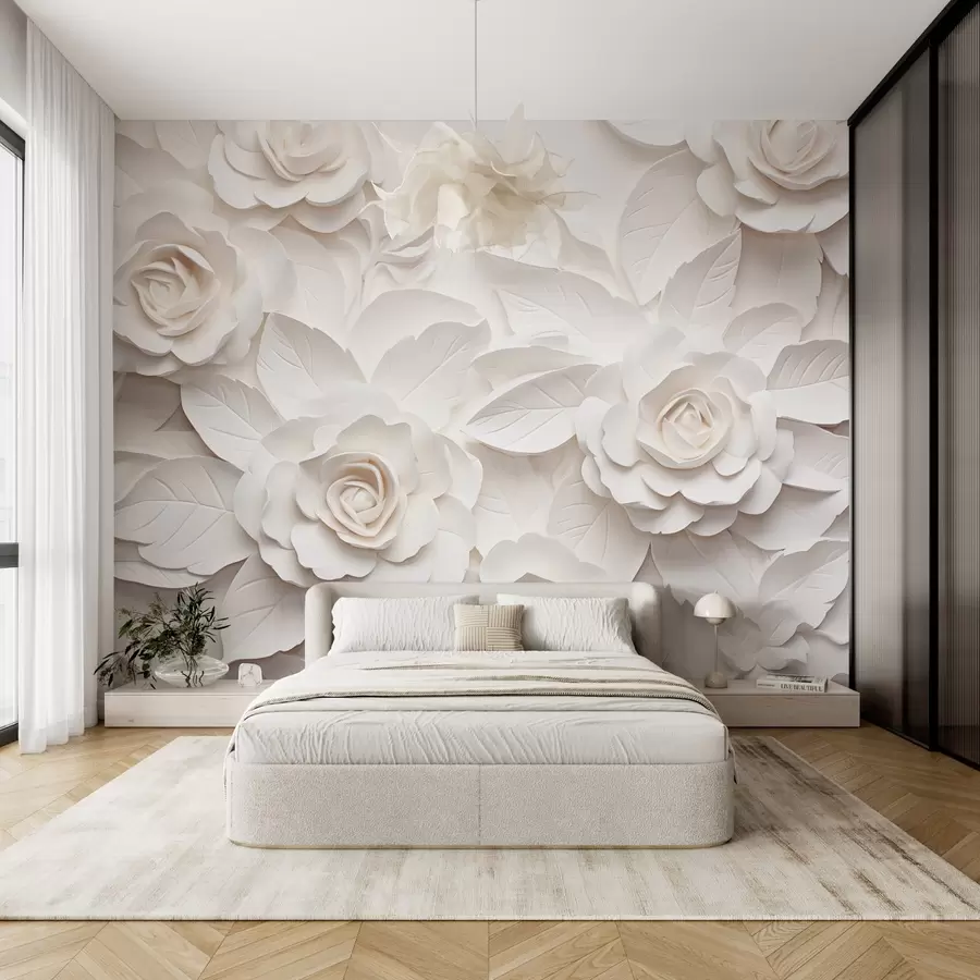murales de pared Rosas blancas voluminosas w08942