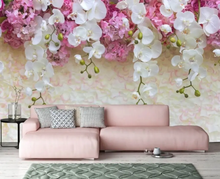 murales de pared Flores rosas y blancas en pétalos u57056