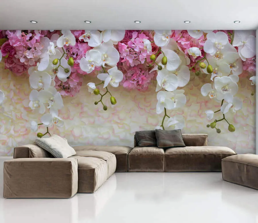 murales de pared Flores rosas y blancas en pétalos u57056