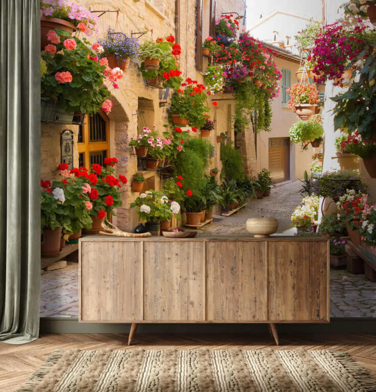 murales de pared calle italiana, flores u57180