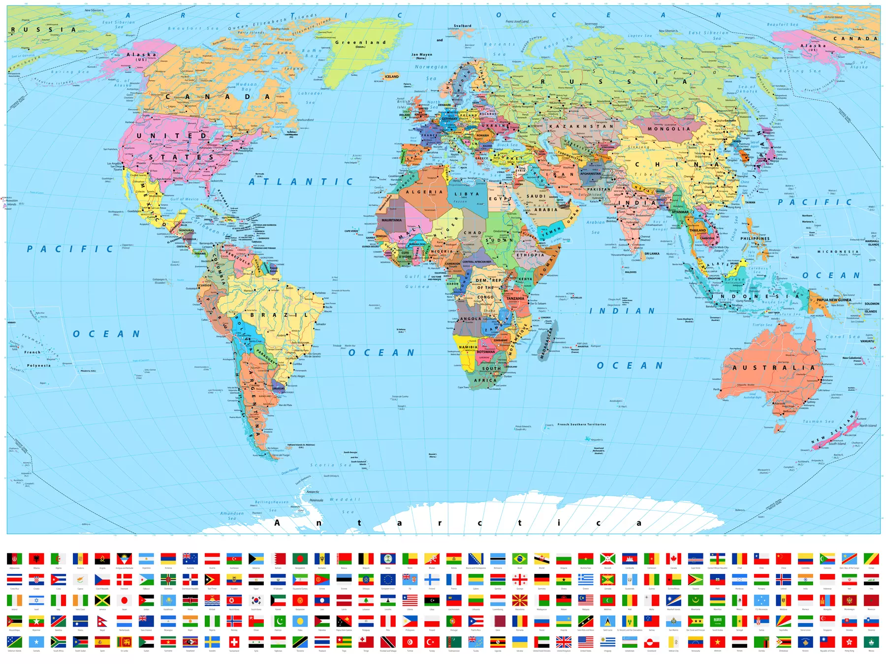 murales de pared Mapa del mundo con banderas de países u60137