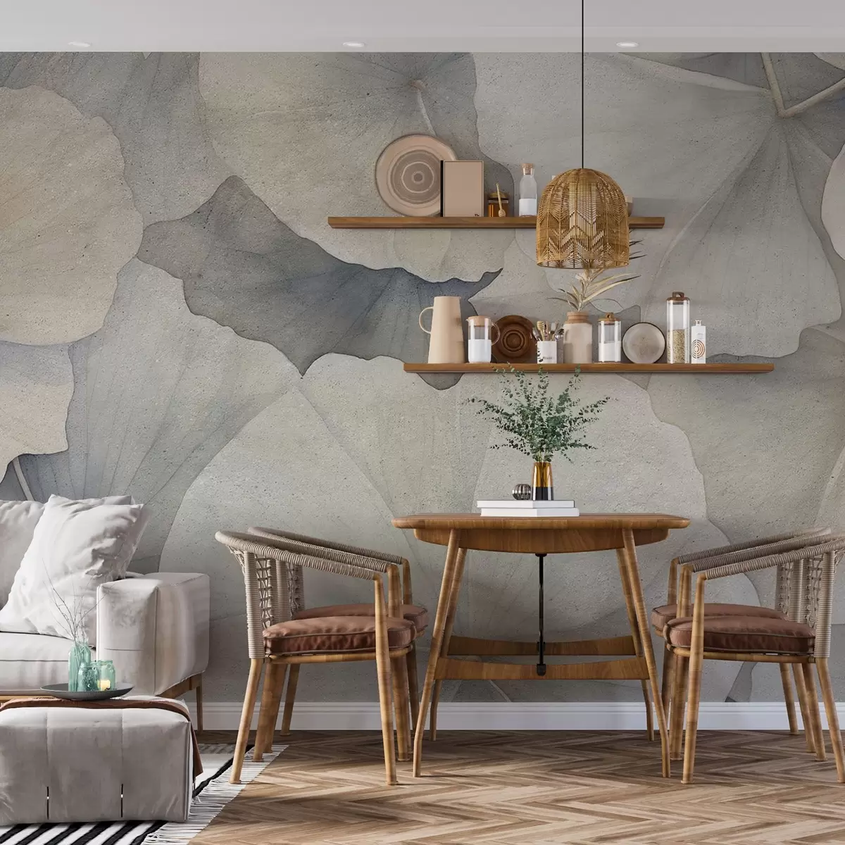 murales de pared Grandes hojas de ginkgo en estilo grunge w08947