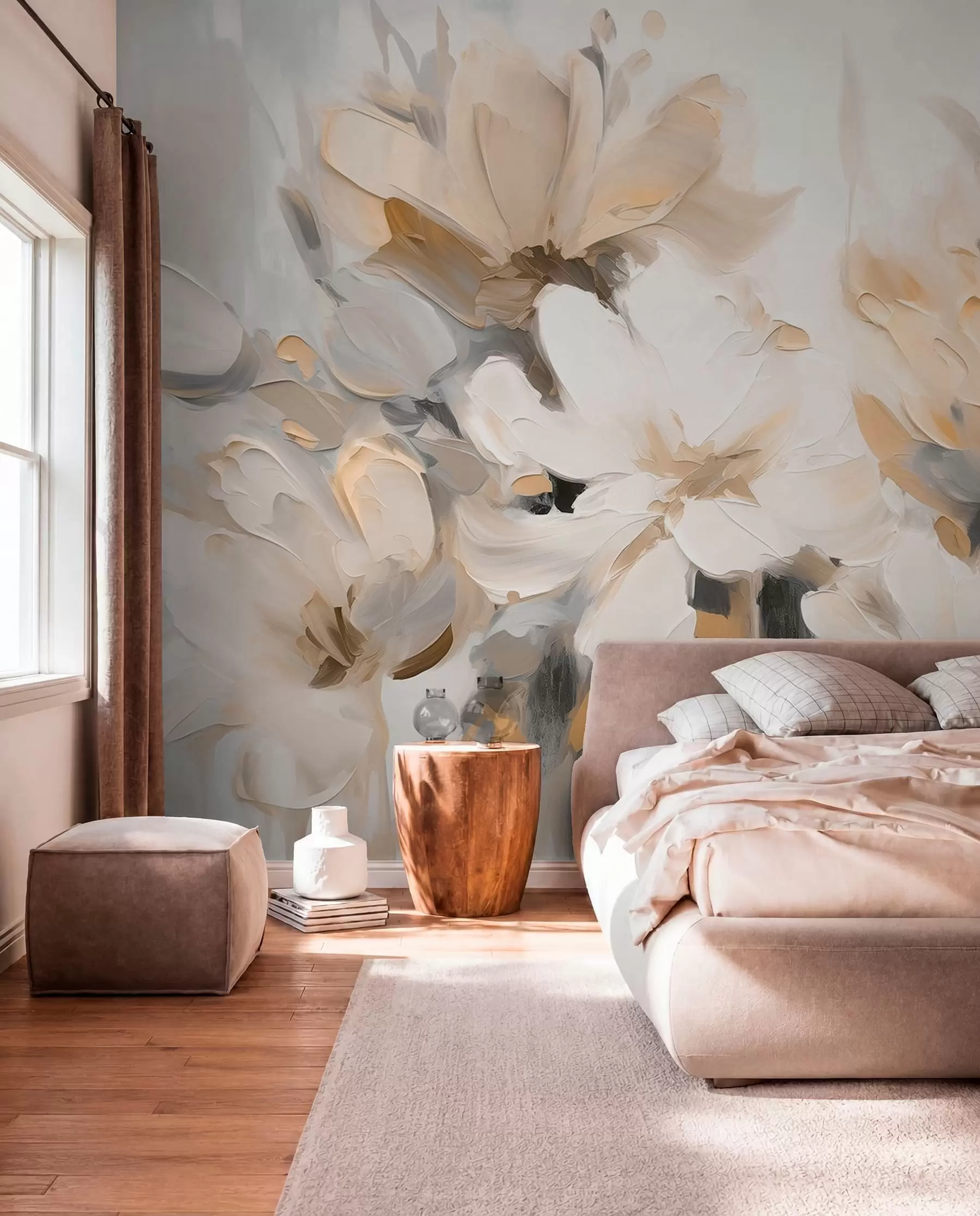 murales de pared Flores abstractas al óleo en tonos suaves w03575v1