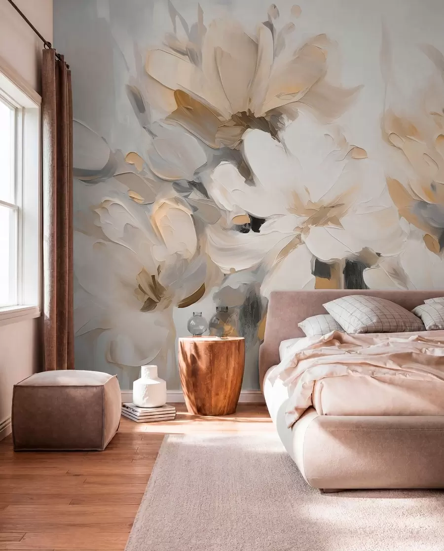 murales de pared Flores abstractas al óleo en tonos suaves w03575v1