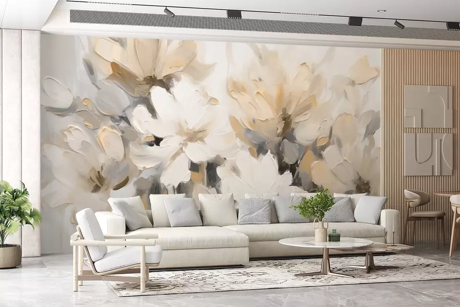 murales de pared Flores abstractas al óleo en tonos suaves w03575v1
