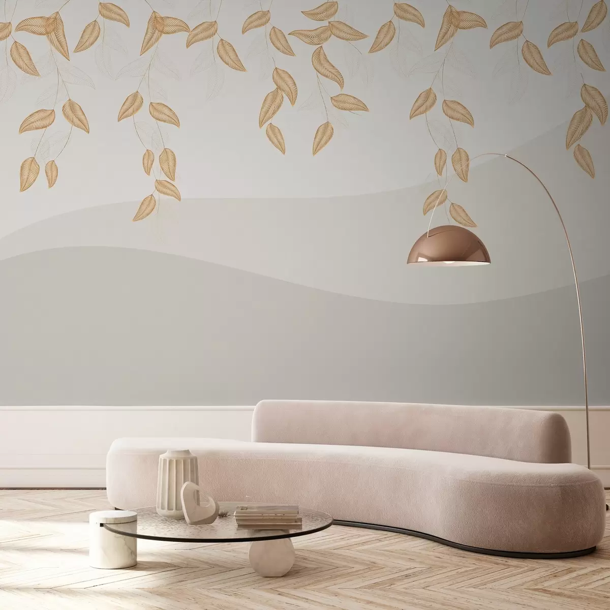 murales de pared ramas minimalistas en la parte superior en tonos beige w03458