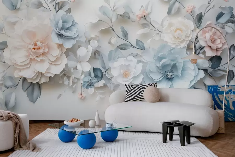 murales de pared delicadas flores aéreas con efecto de volumen al estilo de la pintura al óleo w03457