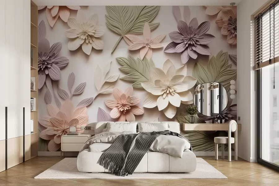 murales de pared relieve floral en 3D en forma de composición de papel w08958