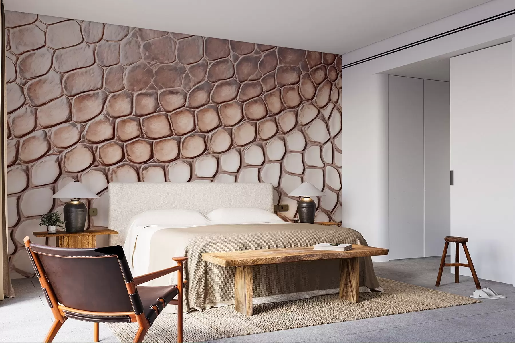 murales de pared Piel de reptil blanco-marrón, patrón de escamas w08957