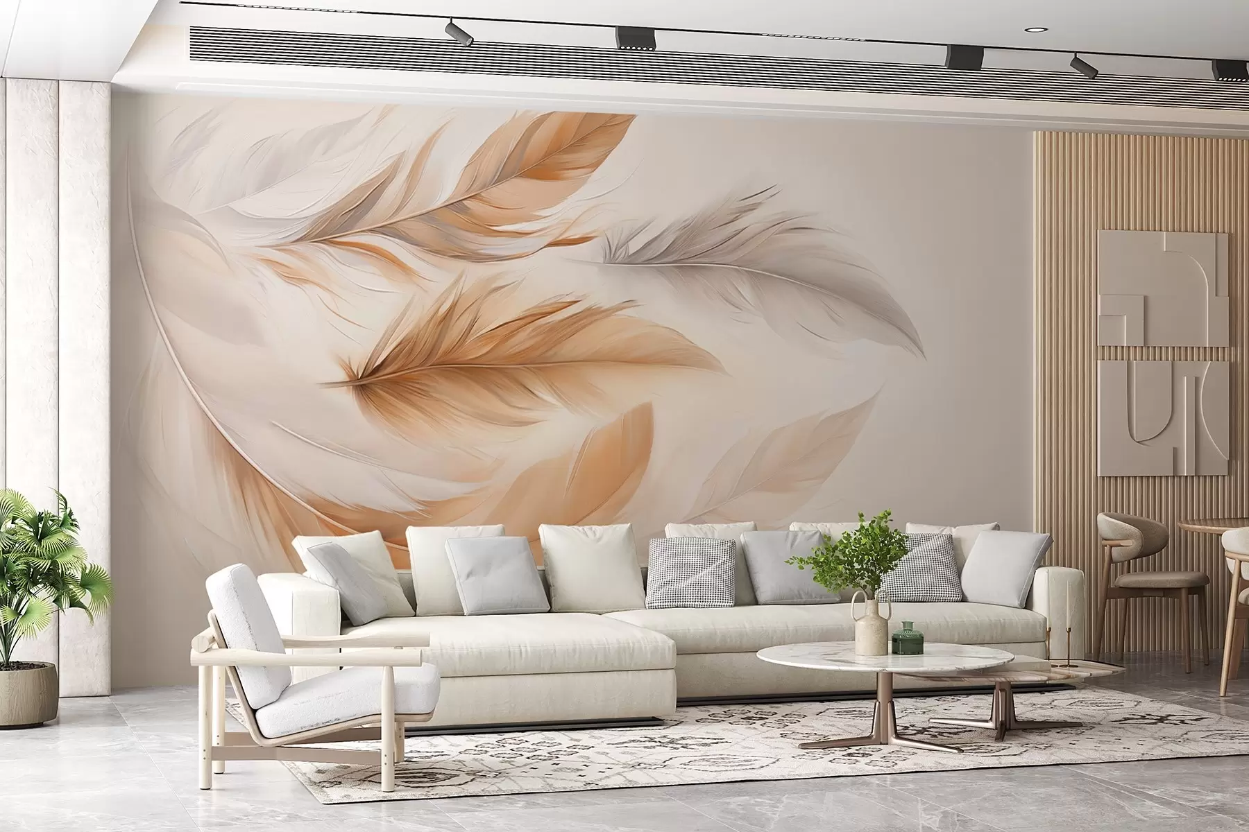 murales de pared Plumas flotantes de color marrón grisáceo w08968
