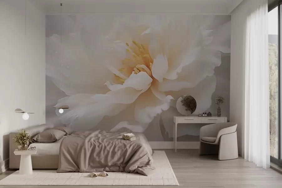 murales de pared Flor de peonía con gotas de rocío w03602