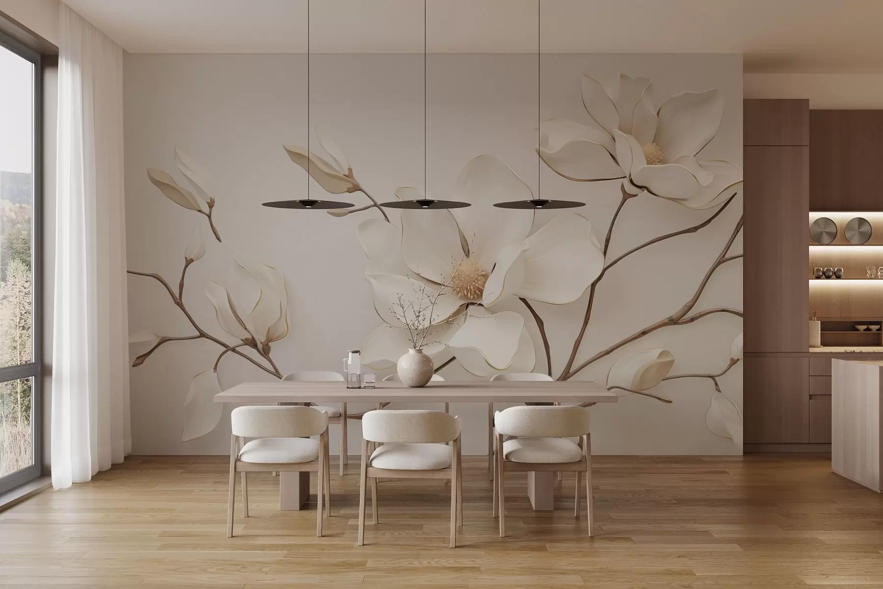 murales de pared Flores de magnolia en delicados tonos pastel w03645