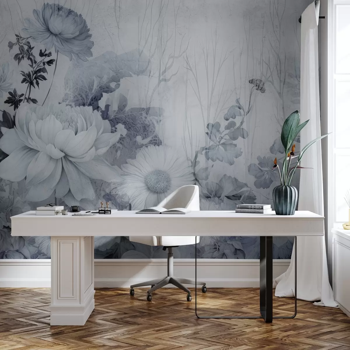 murales de pared Flores vintage en una vieja pared agrietada w03654v1