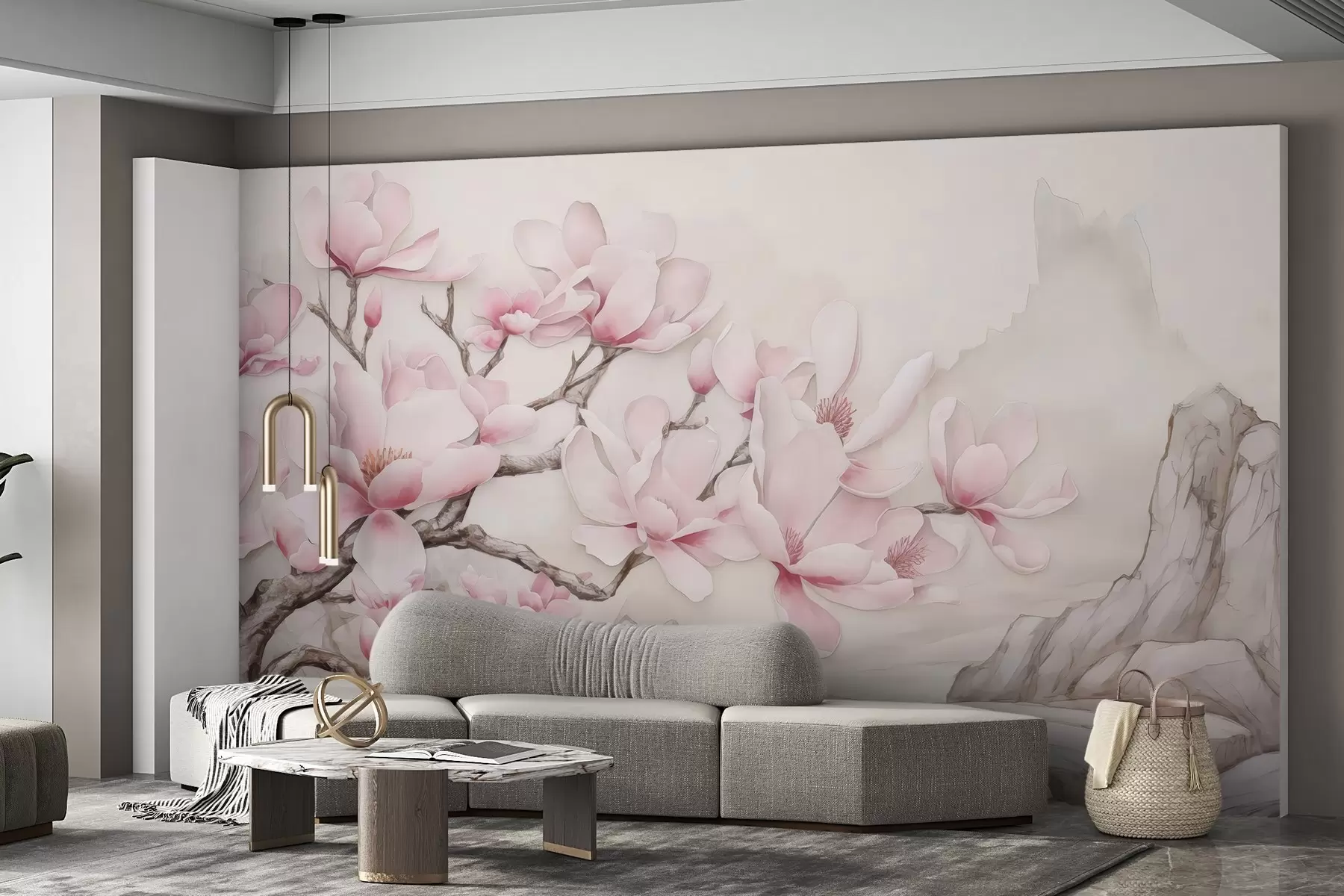 murales de pared Acuarela rama de magnolia sobre una roca w03655