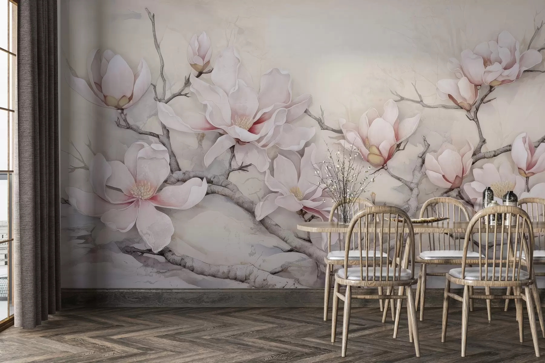 murales de pared Exuberante magnolio pintado w03658