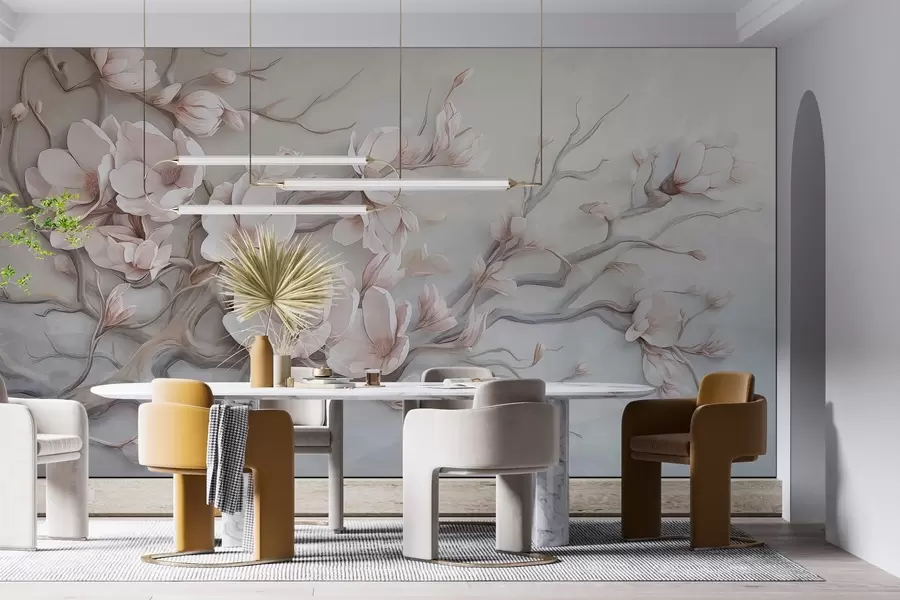 murales de pared Un delicado magnolio pintado en acuarela w03664