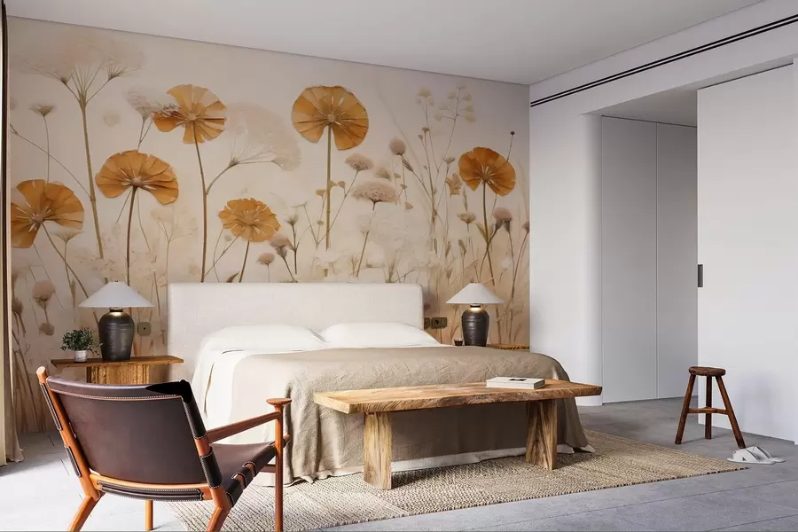 murales de pared Flores silvestres con matices amarillos en tonos cálidos w08994