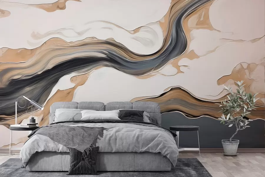 murales de pared Rayas marrón-gris en forma de ondas w09001