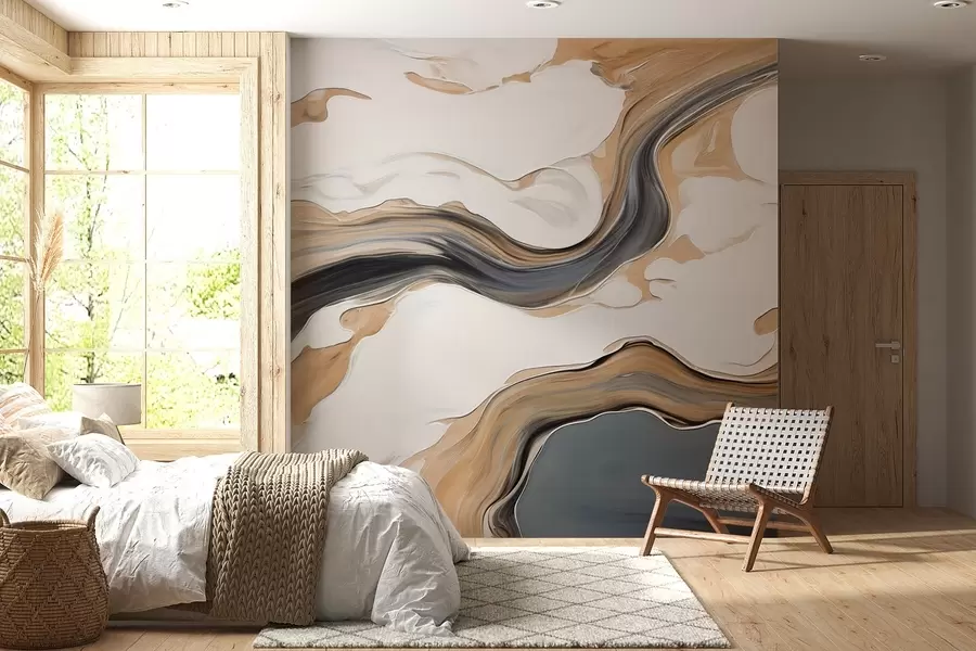 murales de pared Rayas marrón-gris en forma de ondas w09001