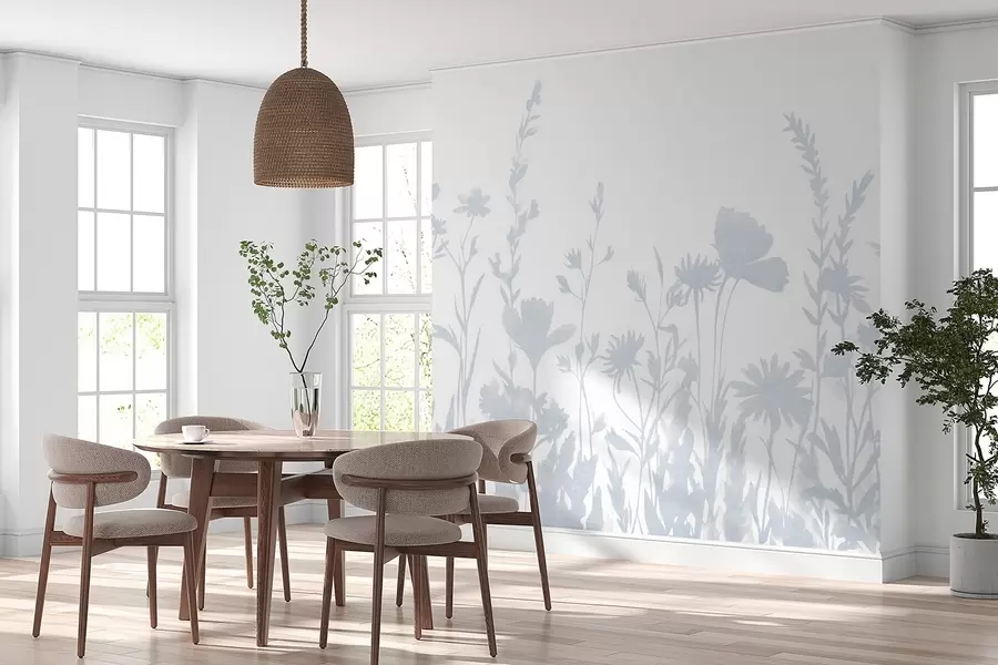 murales de pared Pradera de verano, rústica, flores, paleta de colores azules w03670v1