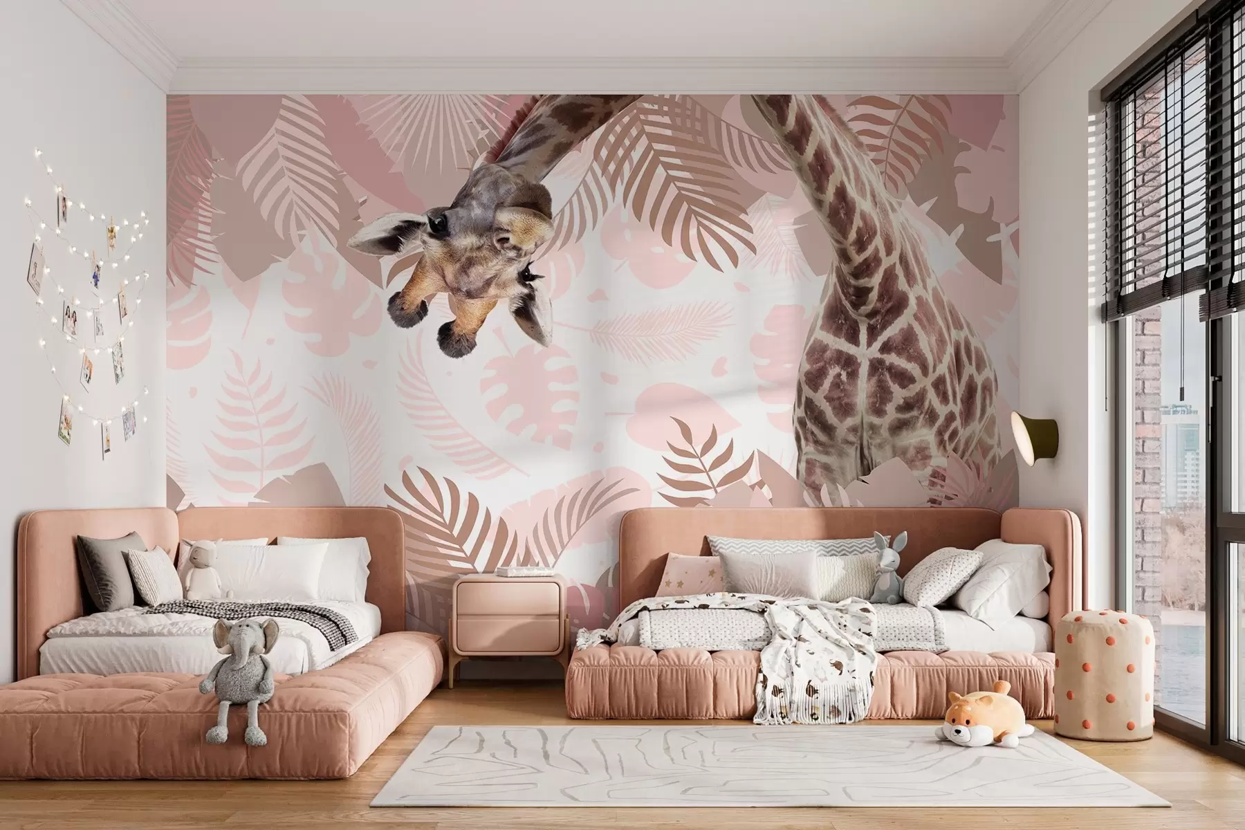 murales de pared jirafa curiosa en la selva w03619