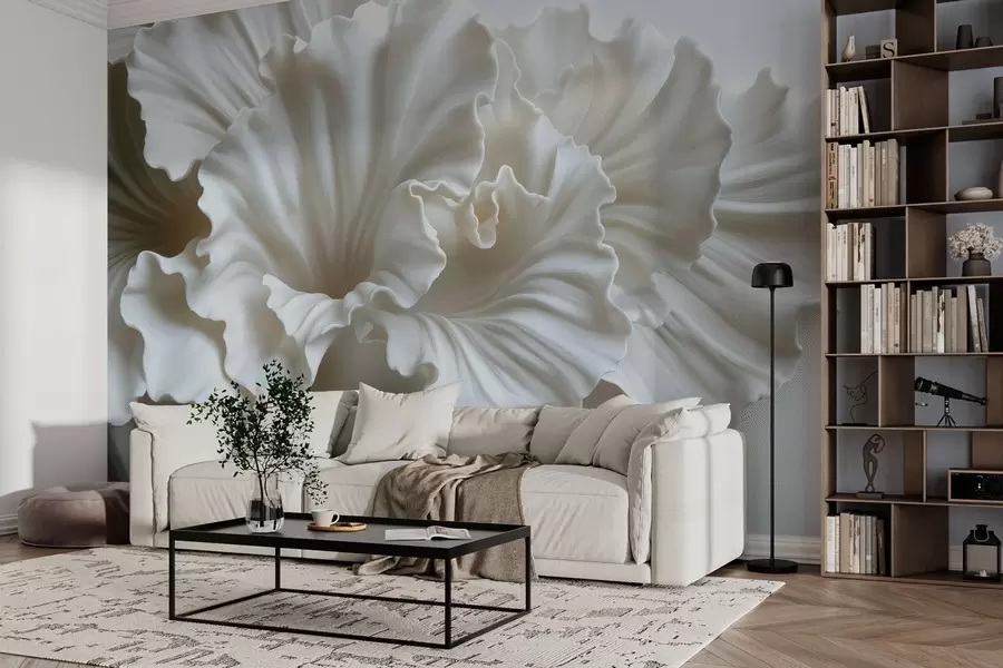 murales de pared delicados pétalos blancos con intrincados bordes ondulados w03620
