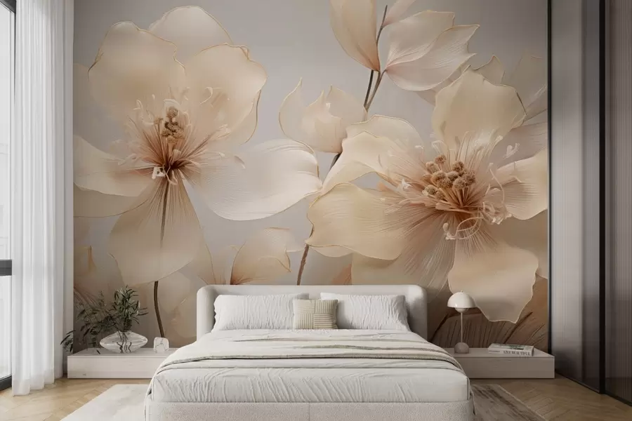 murales de pared Flores de aire beige en tonos suaves w09016