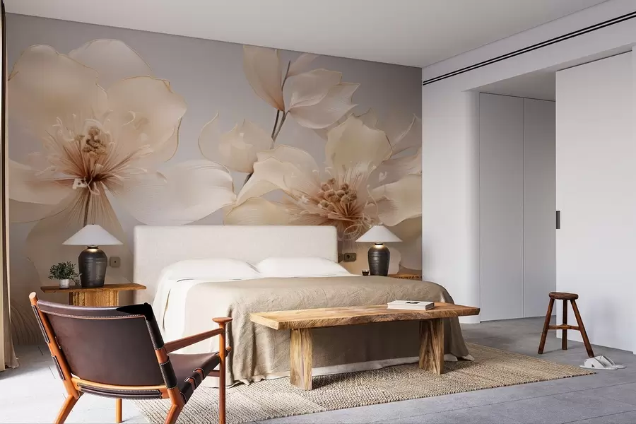 murales de pared Flores de aire beige en tonos suaves w09016