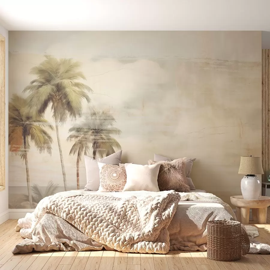 murales de pared Sueño tropical, palmeras, nubes, cielo, mar, textura w03780