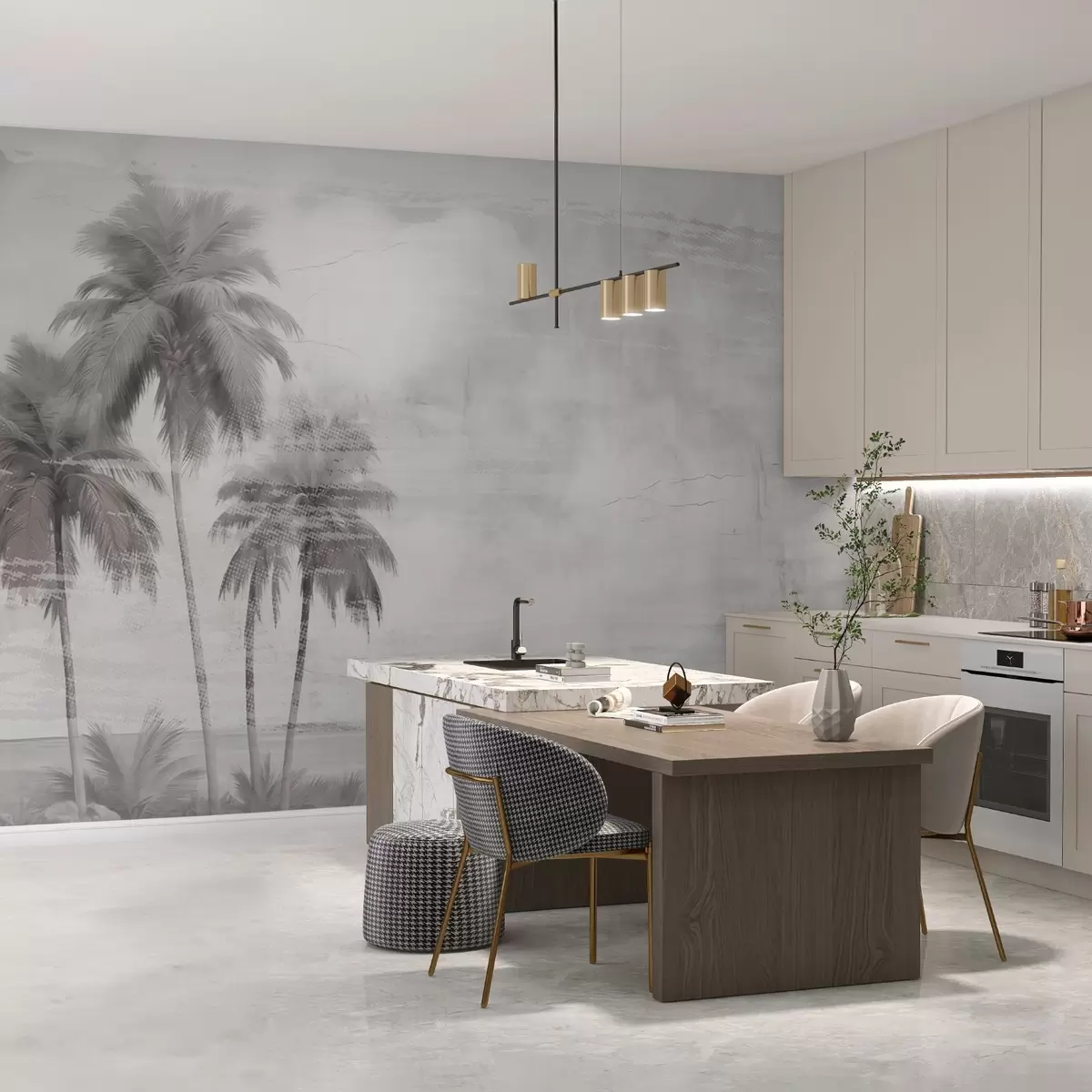 murales de pared Sueño tropical, palmeras, nubes, cielo, mar, textura w03780v1