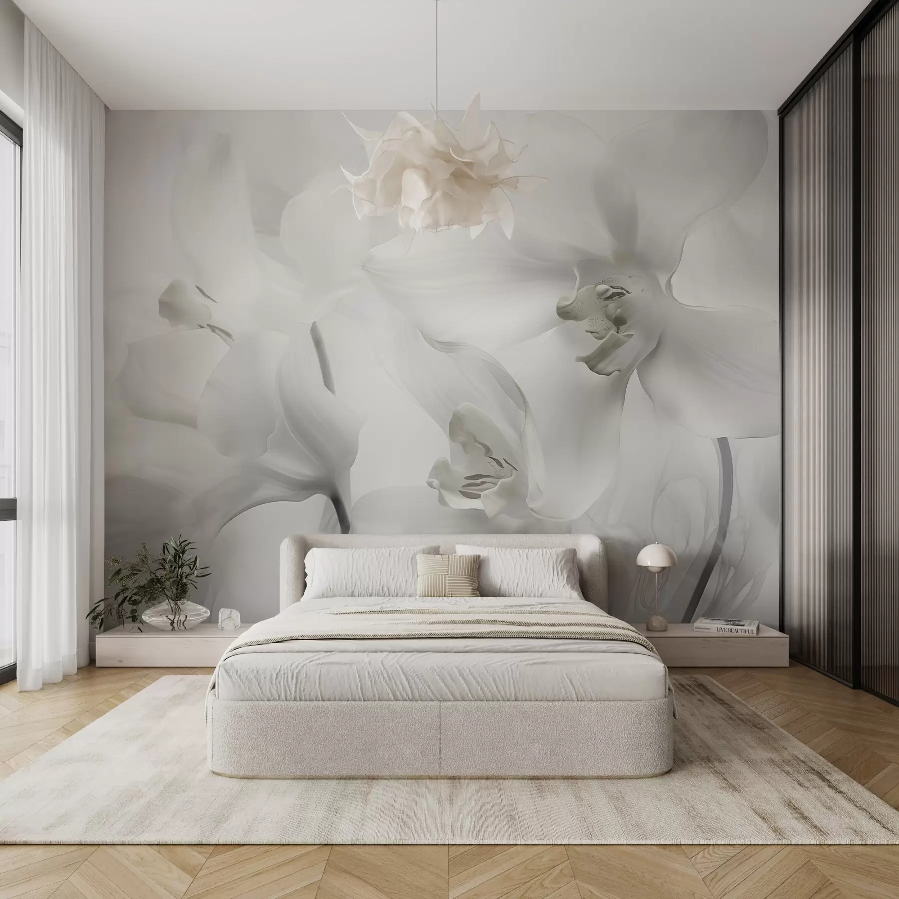 murales de pared Orchid Tenderness,Orquídeas, pétalos, líneas suaves, efecto difuminado w03781v1