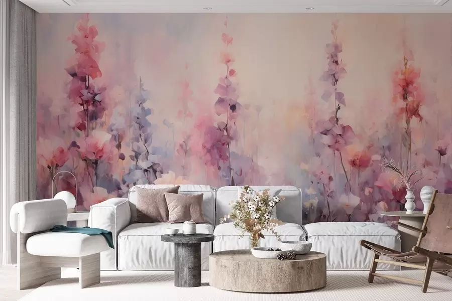 murales de pared Coloridas flores silvestres en estilo acuarela: lilas, amapolas, margaritas w09038