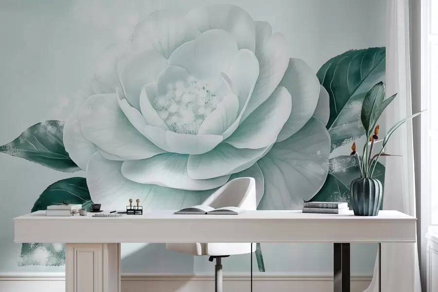 murales de pared Preciosa flor de peonía en tonos azules w03757v1