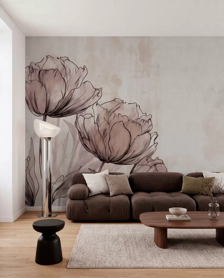 murales de pared Tulipanes pastel con un ligero efecto vintage w03796