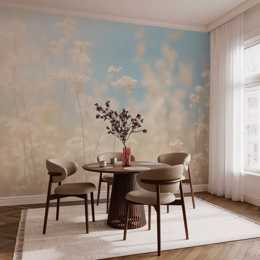 murales de pared Delicado campo de flores secas a la borrosa luz del sol w03801