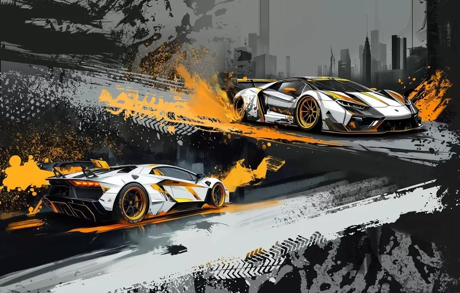 murales de pared estilo grange duro, expresivo, coches deportivos dinámicos w03721