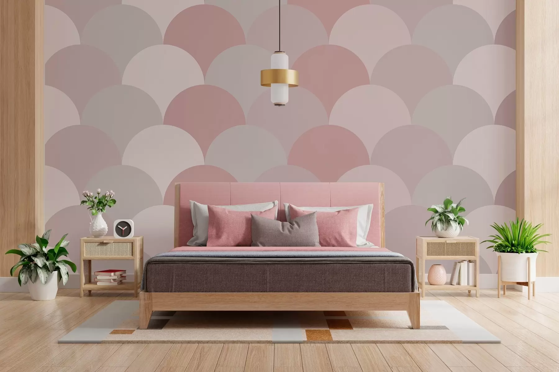 murales de pared elegantes escamas en tonos gris rosa empolvado y beige w03722