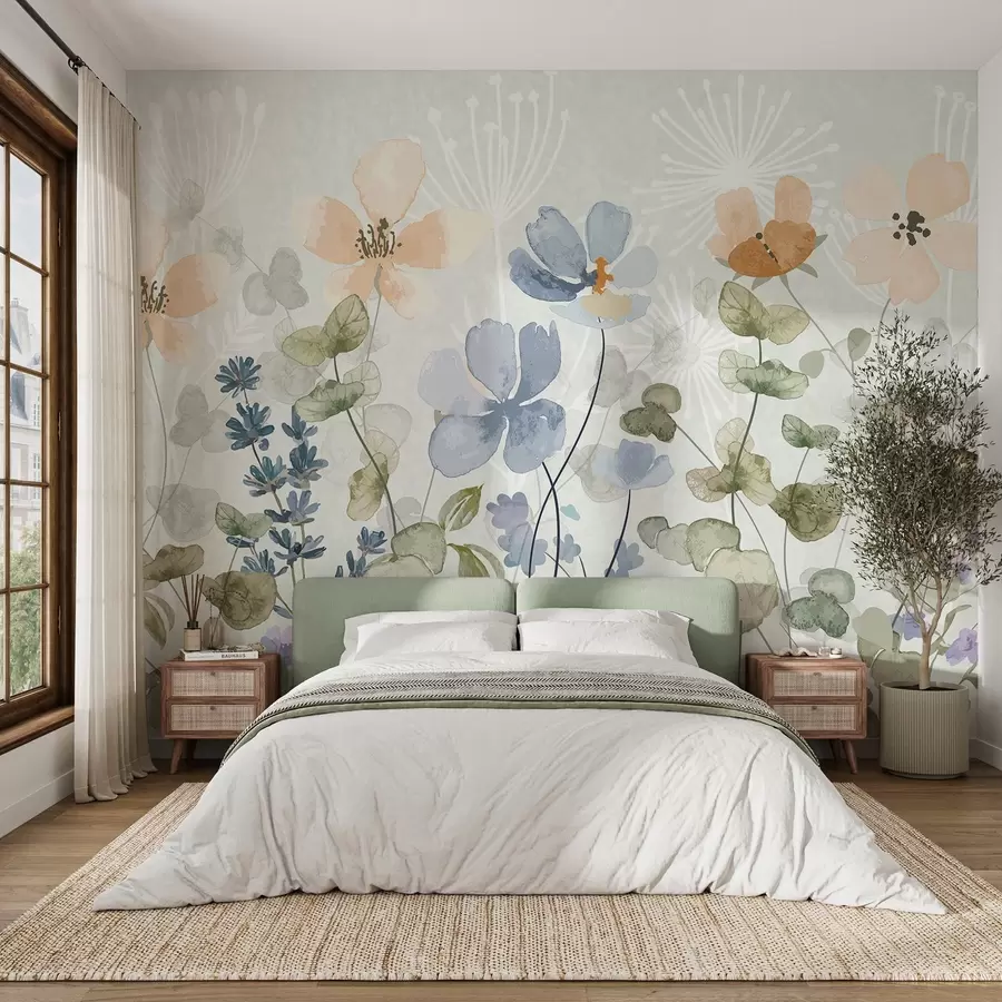 murales de pared Flores y plantas en estilo acuarela w03716