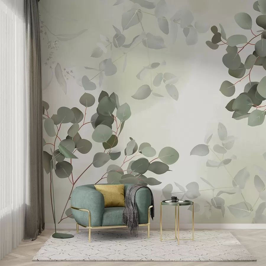 murales de pared Ramas con hojas en tonos verdes w03719