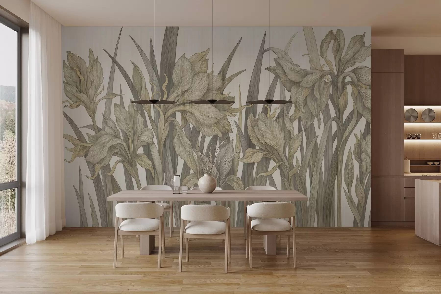 murales de pared Elegantes flores estilizadas w03829v1