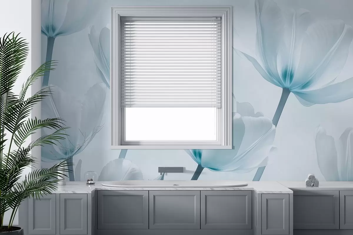 murales de pared Preciosos tulipanes, florales, colores azules, realismo w03877v1