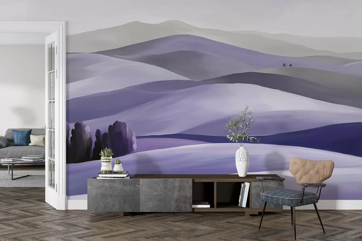 murales de pared Paisajes con árboles, Toscana, colores púrpura, estilo óleo w03880v3