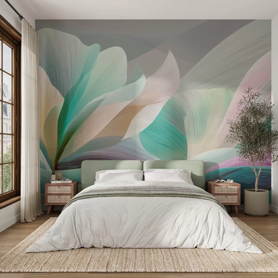 murales de pared Elegante abstracción con suaves curvas que recuerdan a una flor y ondas w09075