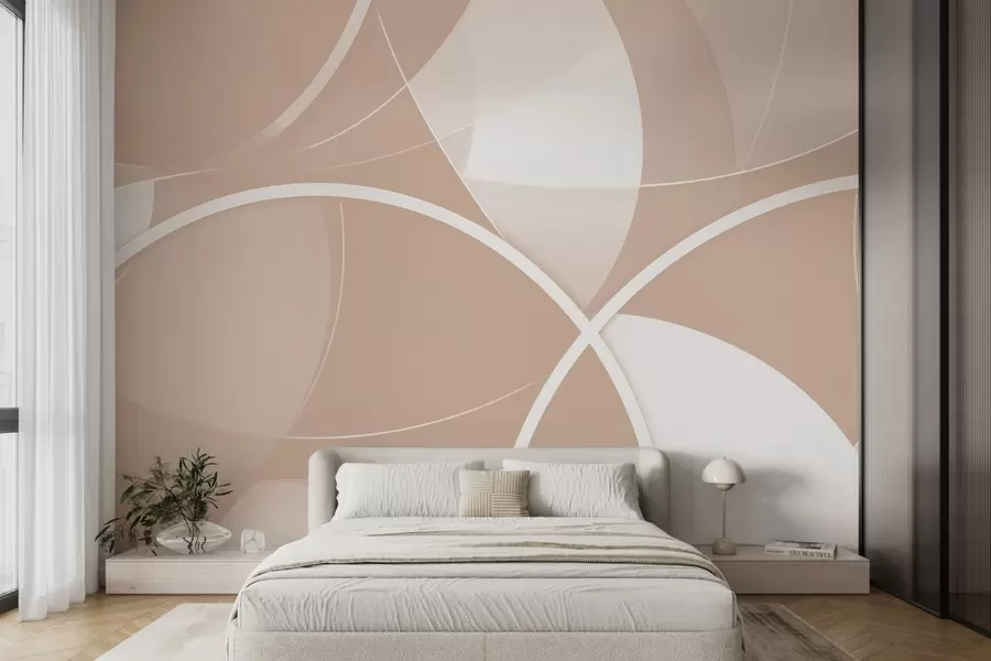 murales de pared Abstracción geométrica en tonos beige y rosa con círculos y semicírculos w09085