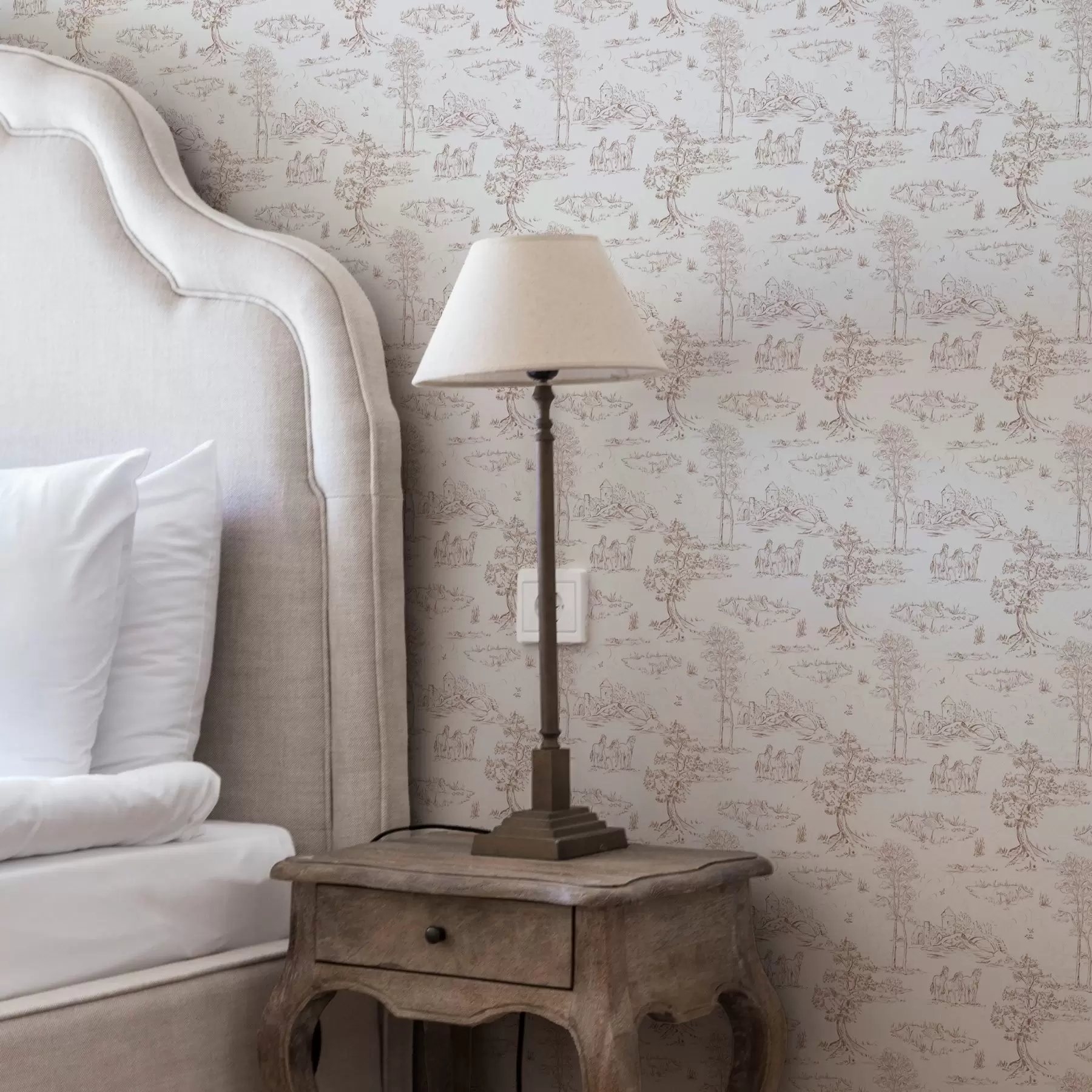 murales de pared Paisaje rural con castillo y caballos a00133