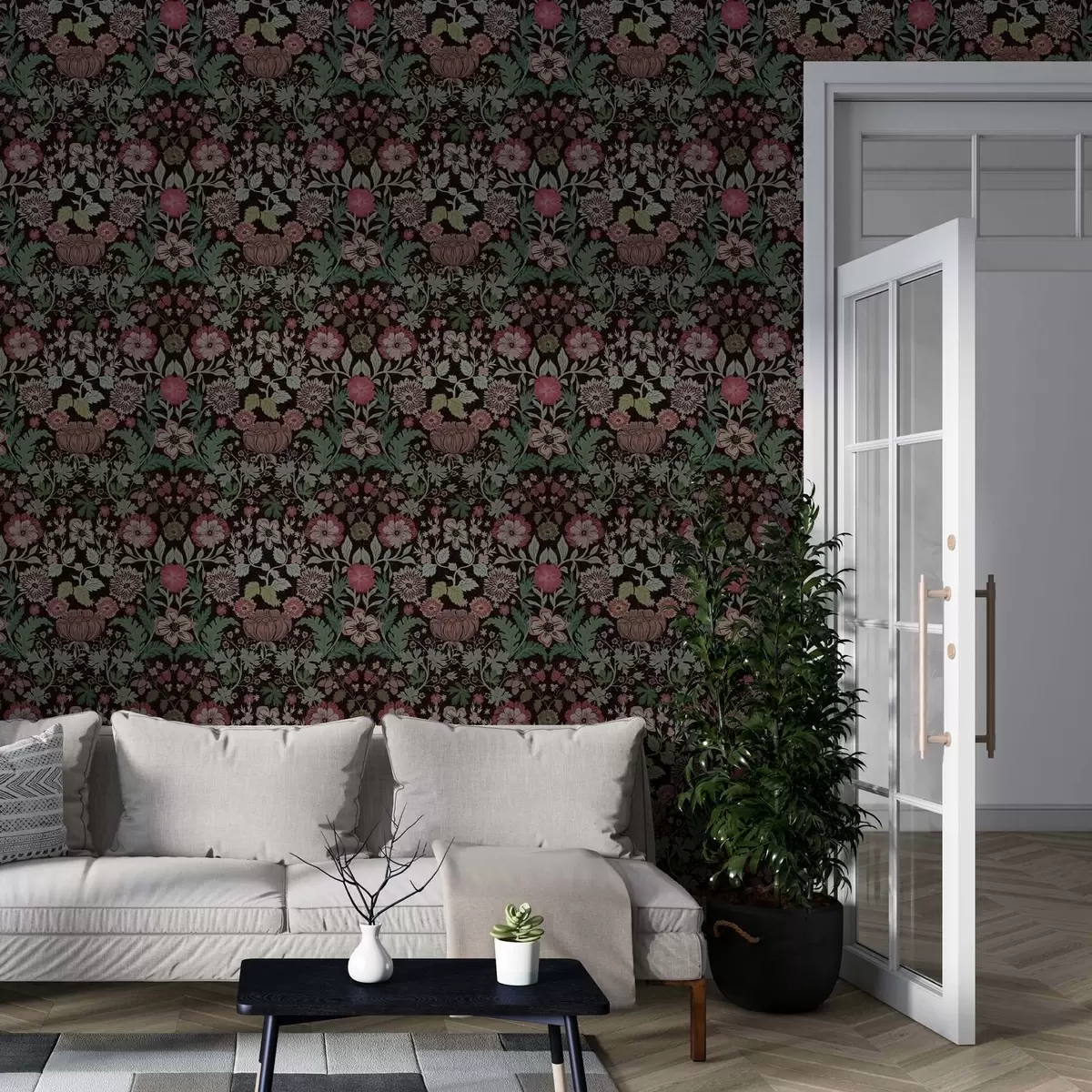 Papel pintado Estampado en contraste con motivos florales a00145v4