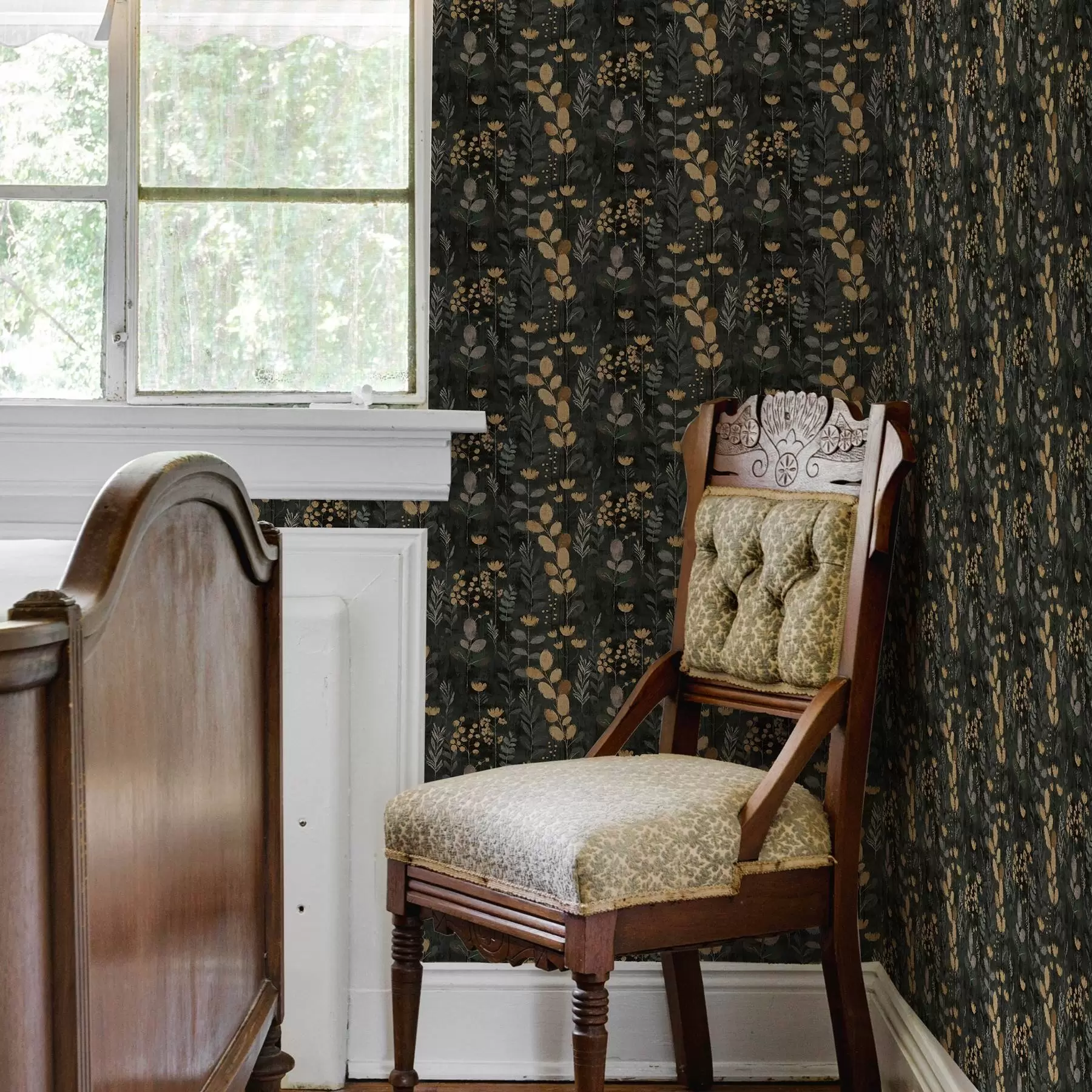 murales de pared Estampado floral en tonos grises y amarillos a00163