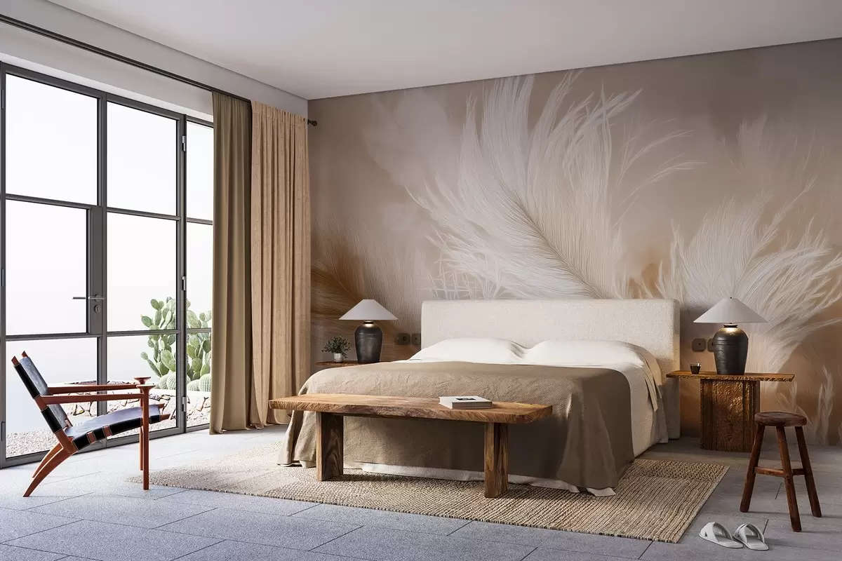 murales de pared Plumas voladoras sobre fondo beige w09102
