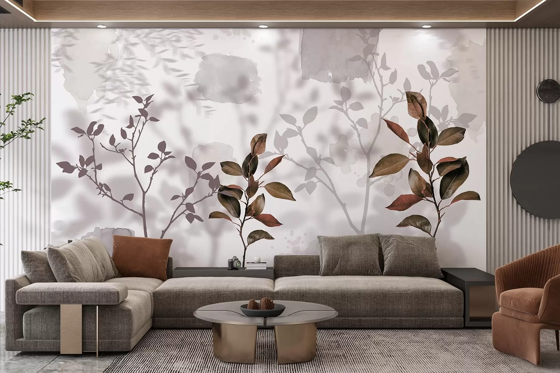 murales de pared Hojas de limonero, ramas de arbol sombras, naturaleza, acuarela w03910